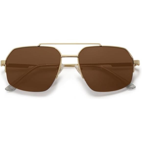 Unisex Trendy Aviator Sunglasses Retro Double Bridge Metal Semi-Rimless Shades